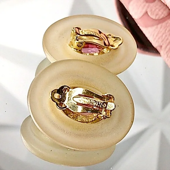 Givenchy Couture Rare 18k Gold, Lucite & Pink Sapphire Clip-On Earrings